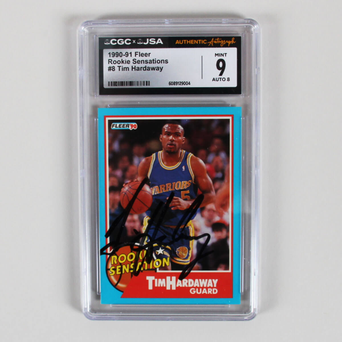 1990-91 Fleer Tim Hardaway Signed Rookie Graded Card RC #8 CGC 9 JSA 8