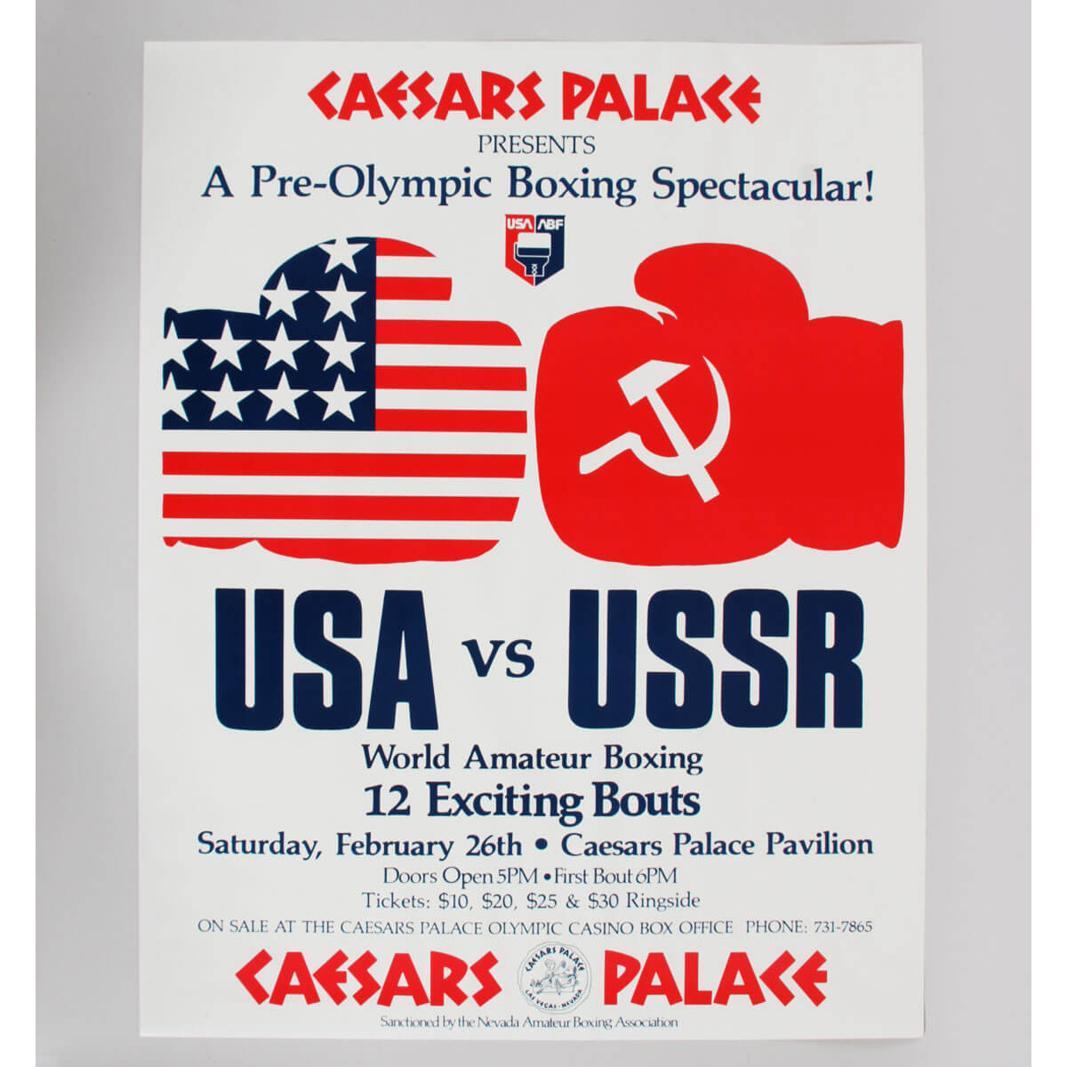 Caesars Palace Boxing Event Poster Pre-Olympic 1969 USA vs USSR