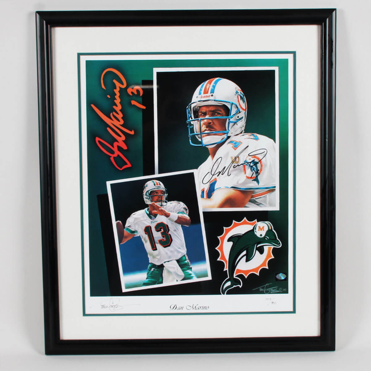 Dan Marino Signed Lithograph Display Dolphins - COA Player Hologram