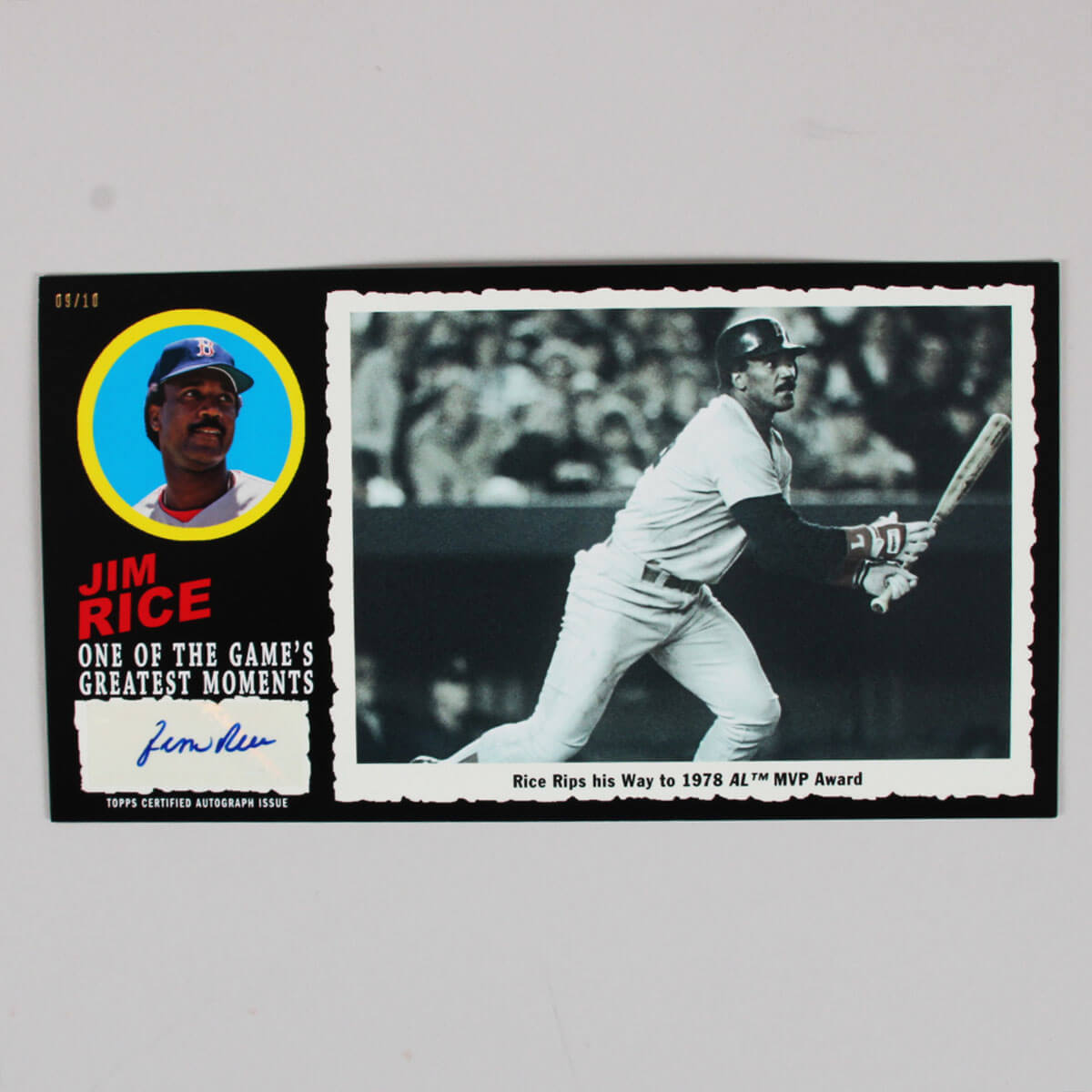 Jim Rice Signed 2013 Topps Archives Baseball 1971 Greatest Moments Autographs Box Loader Topper Card 9/10