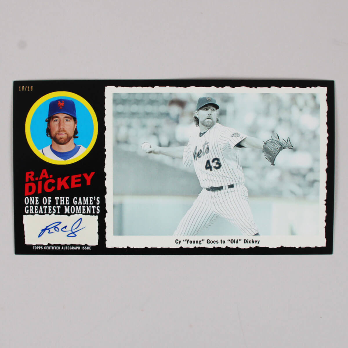 R.A. Dickey Signed 2013 Topps Archives Baseball 1971 Greatest Moments Autographs Box Loader Topper Card 10/10