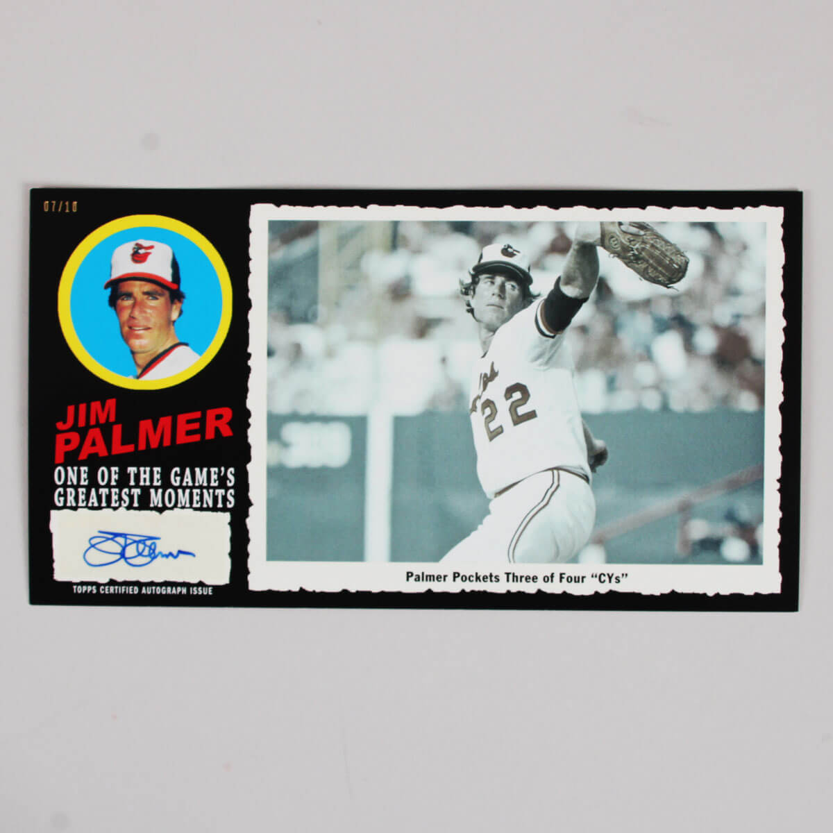 Jim Palmer Signed 2013 Topps Archives Baseball 1971 Greatest Moments Autographs Box Loader Topper Card 7/10