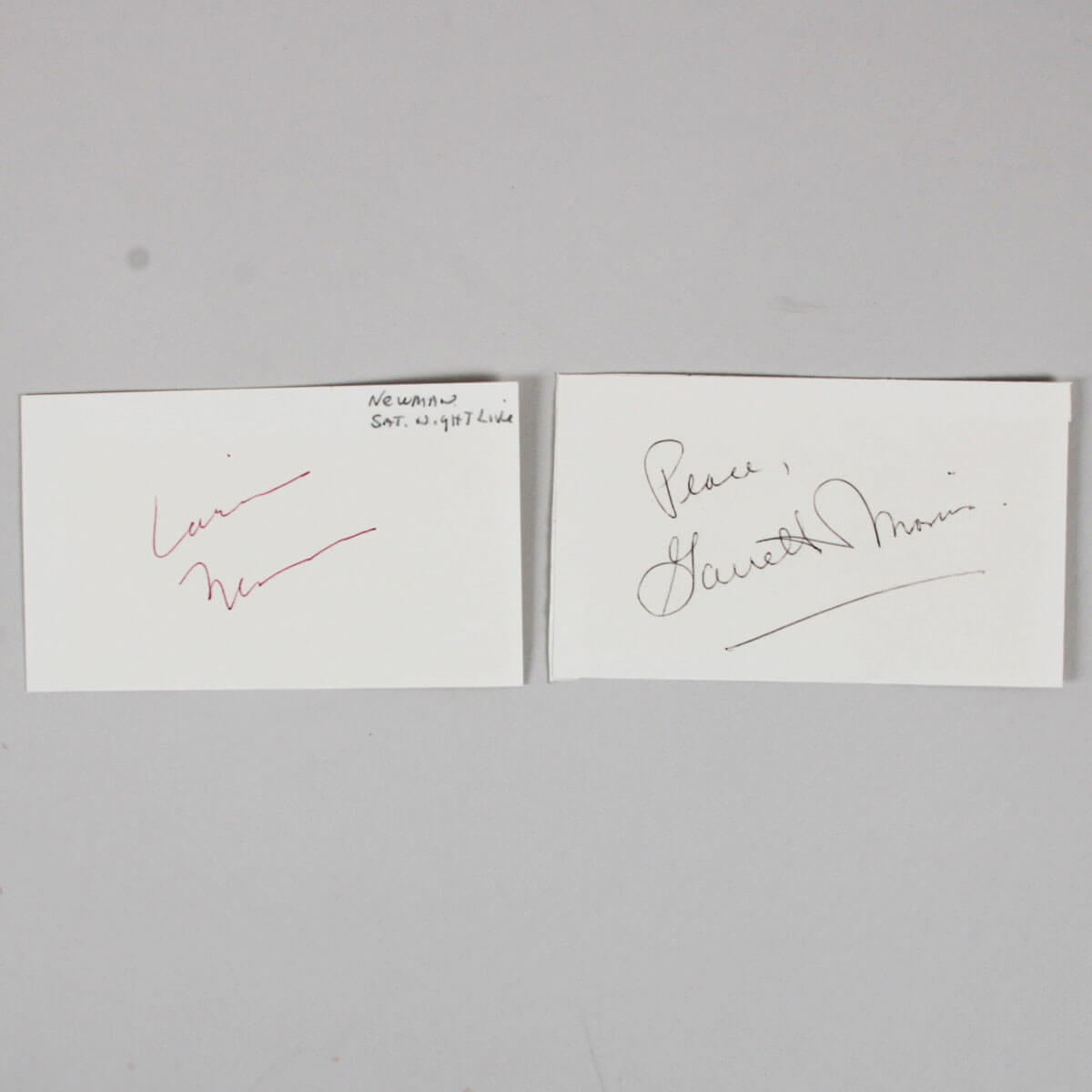 Laraine Newman/Garrett Morris Signed 3x5 Index Cards Saturday Night Live Cast 1970s JSA LOA