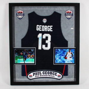 Paul George Autographed USA Basketball Black Jersey w/ 8x10 Signed Framed COA JSA 34"x 41"