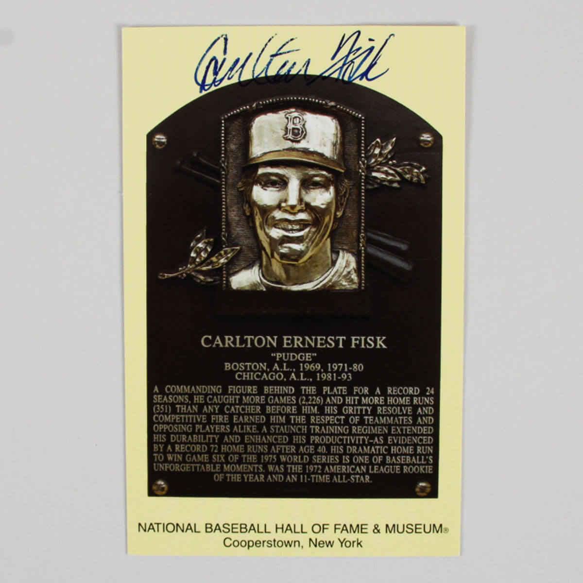 Carlton Fisk Signed Postcard - COA JSA