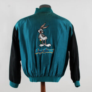 Vintage Looney Tunes Bugs Bunny Jacket 1993 Turquoise 100% Silk Size M