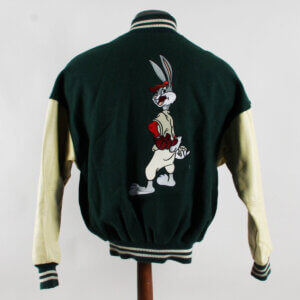 1990 Looney Tunes Bugs Bunny Green Varisty Vintage Worn Jacket Size L