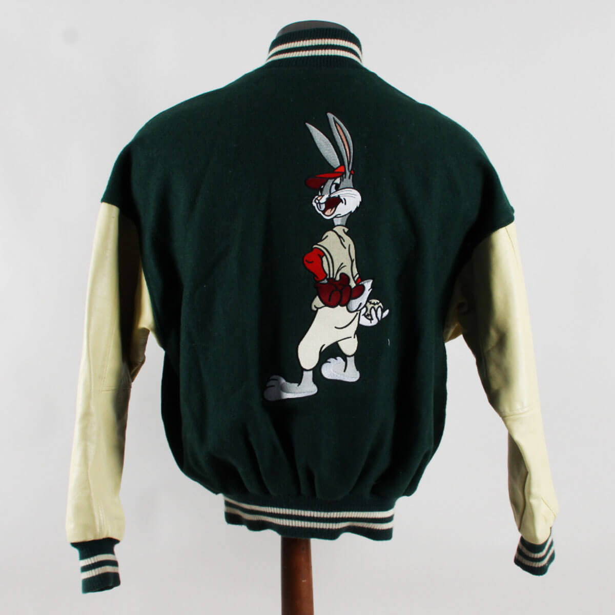 1990 Looney Tunes Bugs Bunny Green Varisty Vintage Worn Jacket Size L