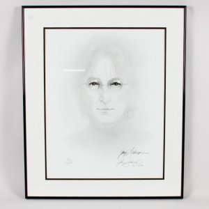 John Lennon Charcoal Print Signed by Gary Saderup 1980 Beatles Framed  25" x 29" - COA JSA