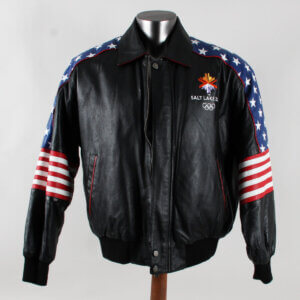 Olympics Black Leather Jacket Official 2002 Salt Lake Olympics - Unisex Size XL