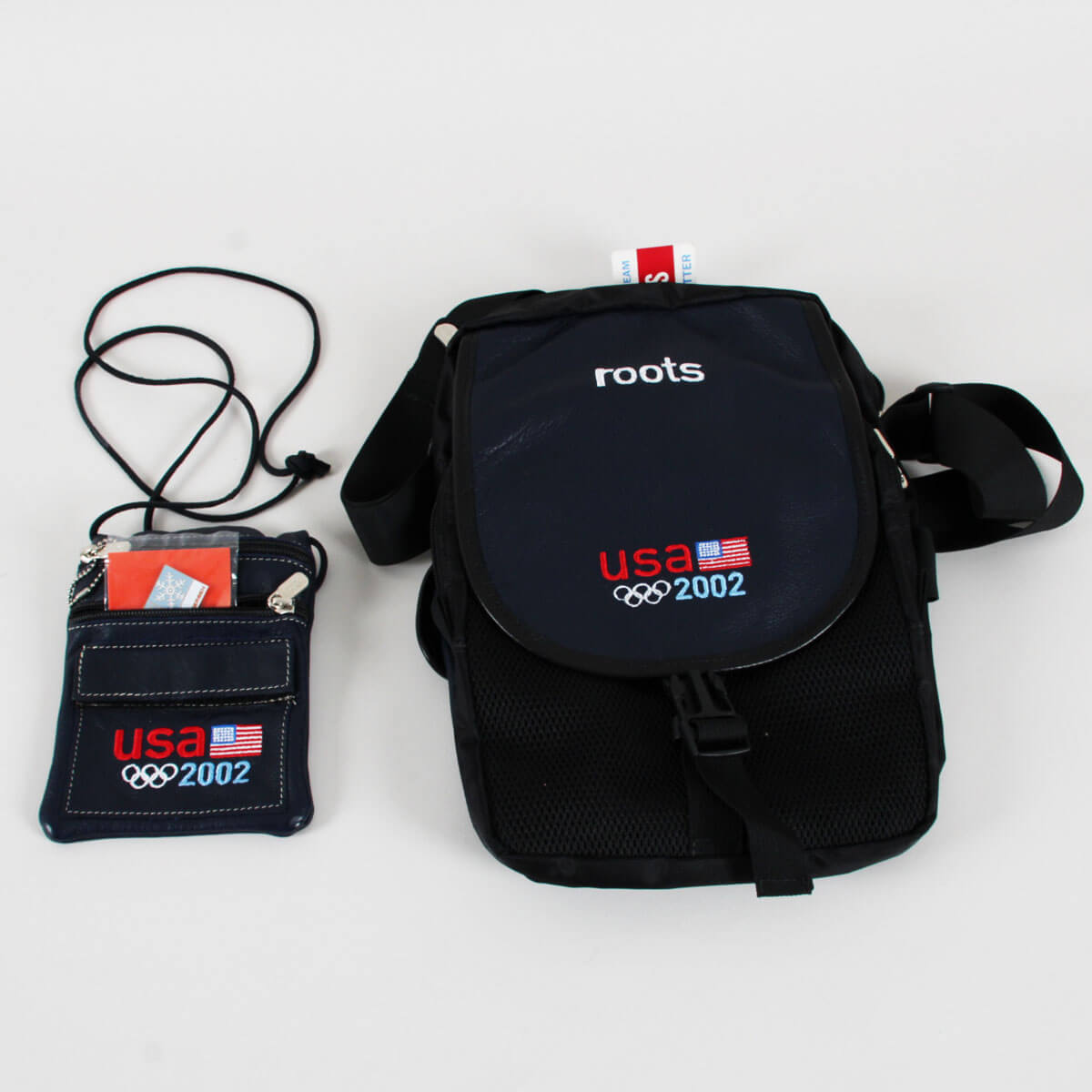 Roots Canada 2002 Salt Lake City USA Olympics Messenger Bag EUC & Leather Crossbody Purse