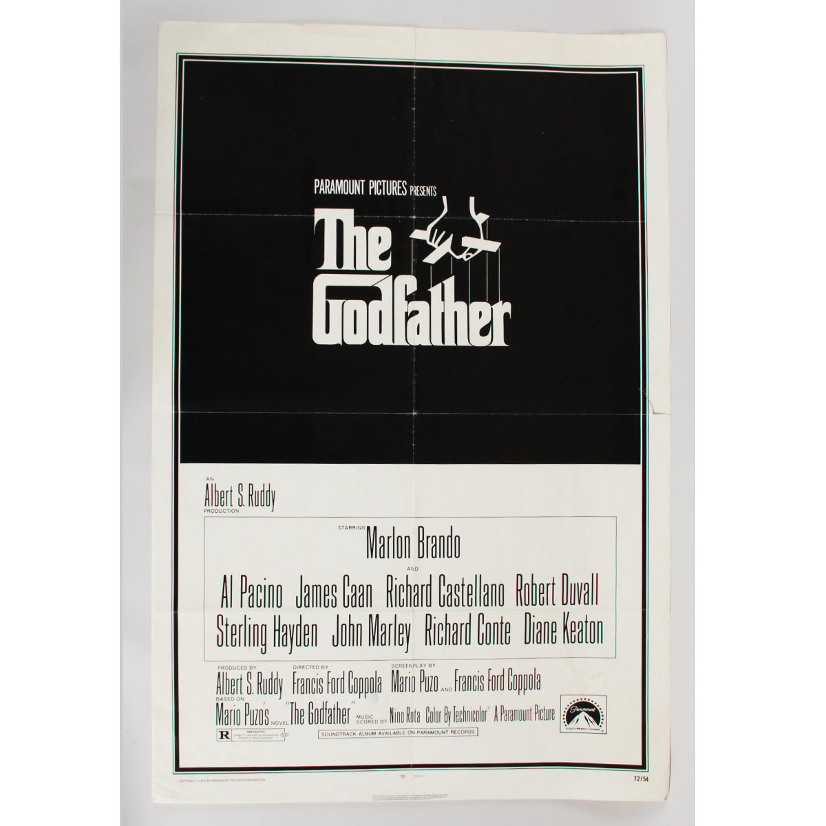 The Godfather Original 1972 27x41 Folded Movie Poster Marlon Brando, Al Pacino