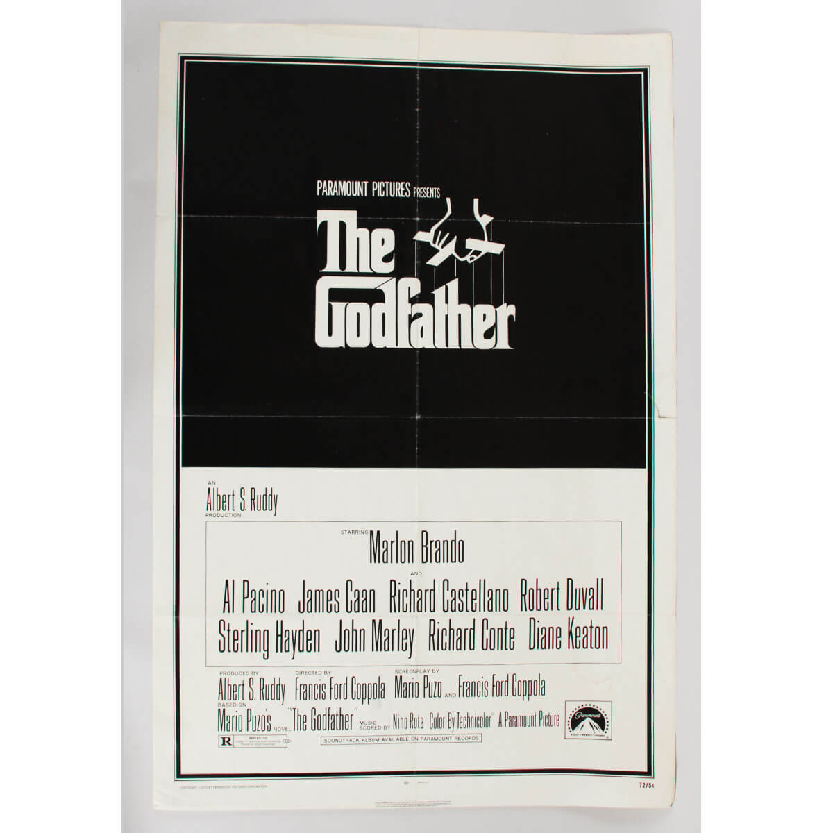 The Godfather Original 1972 27x41 Folded Movie Poster Marlon Brando, Al Pacino