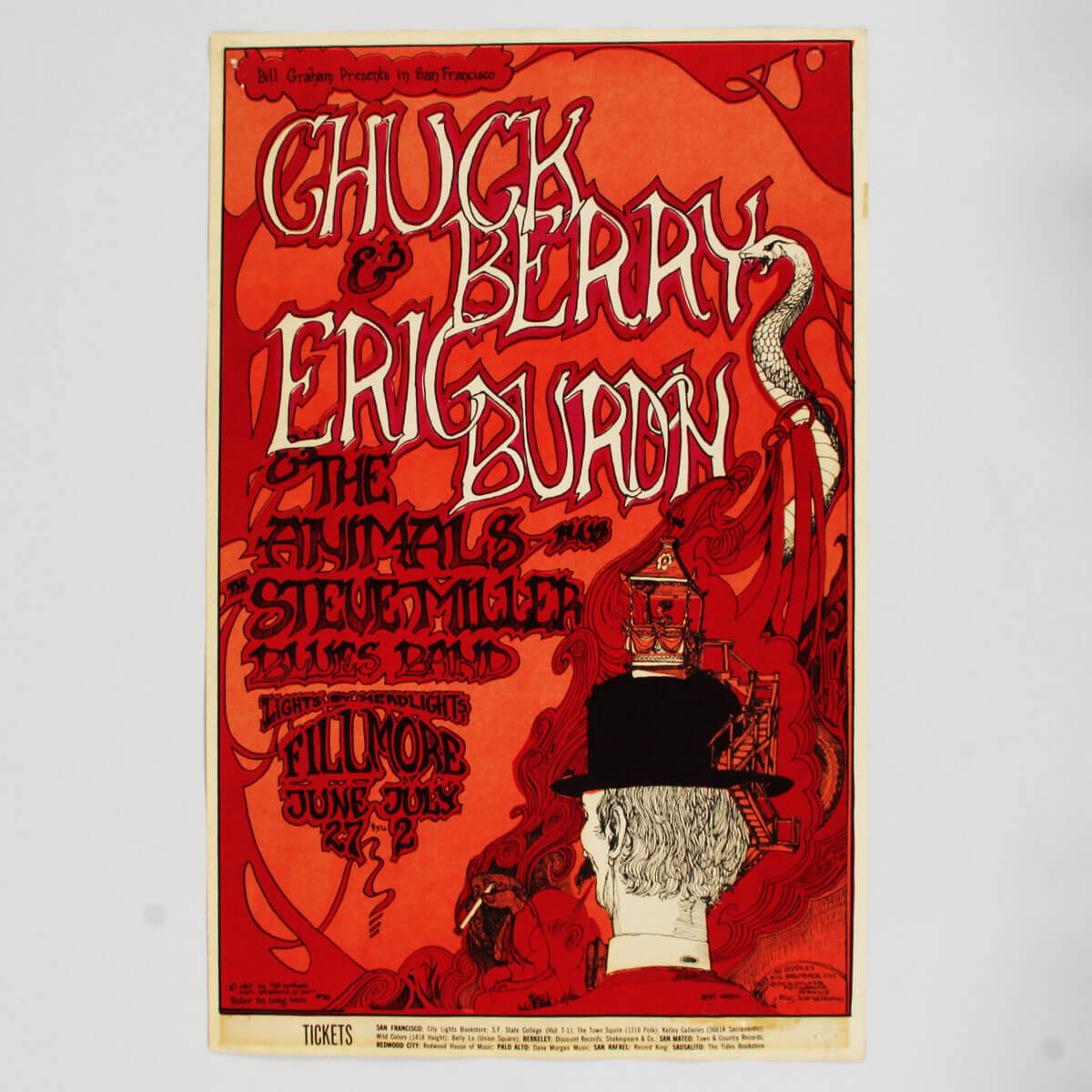 1967 Chuck Berry Animals Steve Miller Original Fillmore Bill Graham BG70 Concert Poster