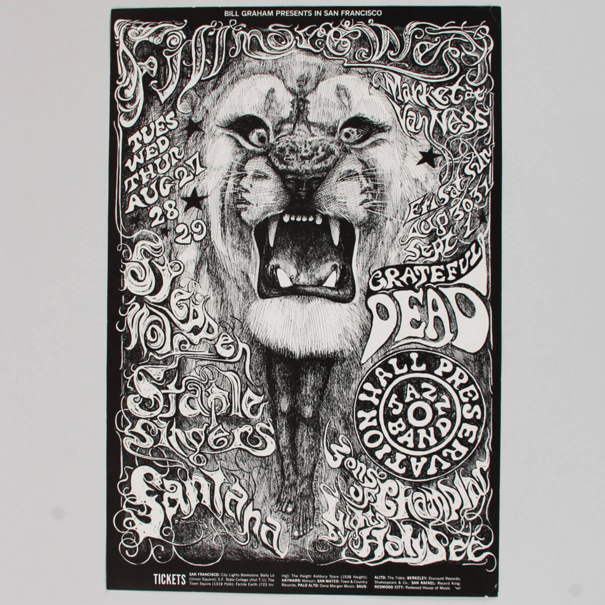 1968 Lee Conklin Grateful Dead Santana Bill Graham Fillmore Poster BG 134- 2nd Printing