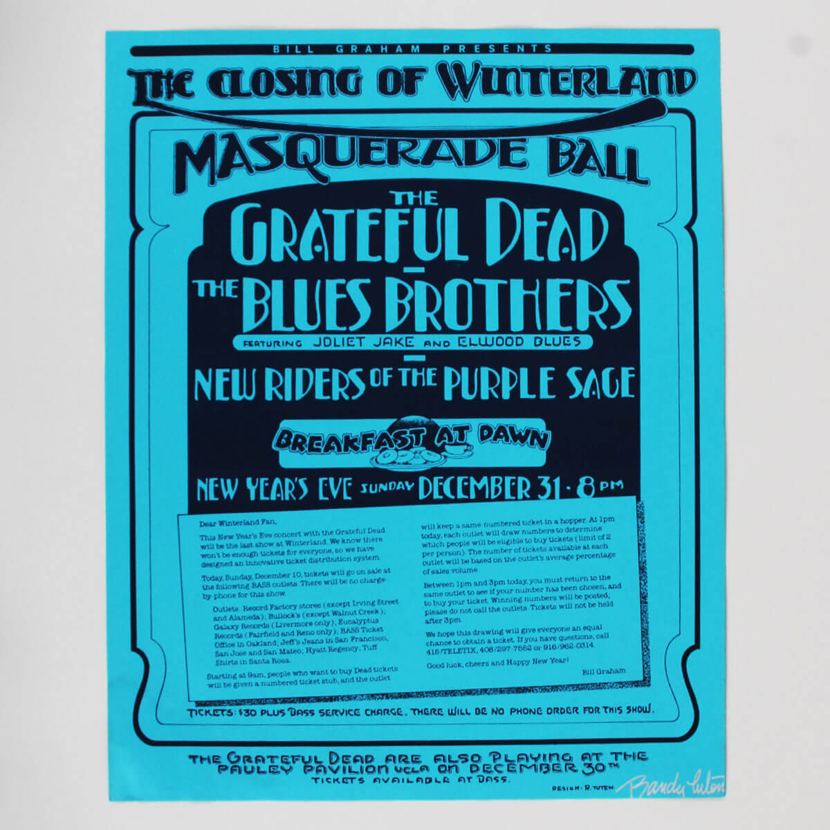 Grateful Dead Blues Brothers Randy Tuten Signed 1978 Poster Winterland Ex/Mt