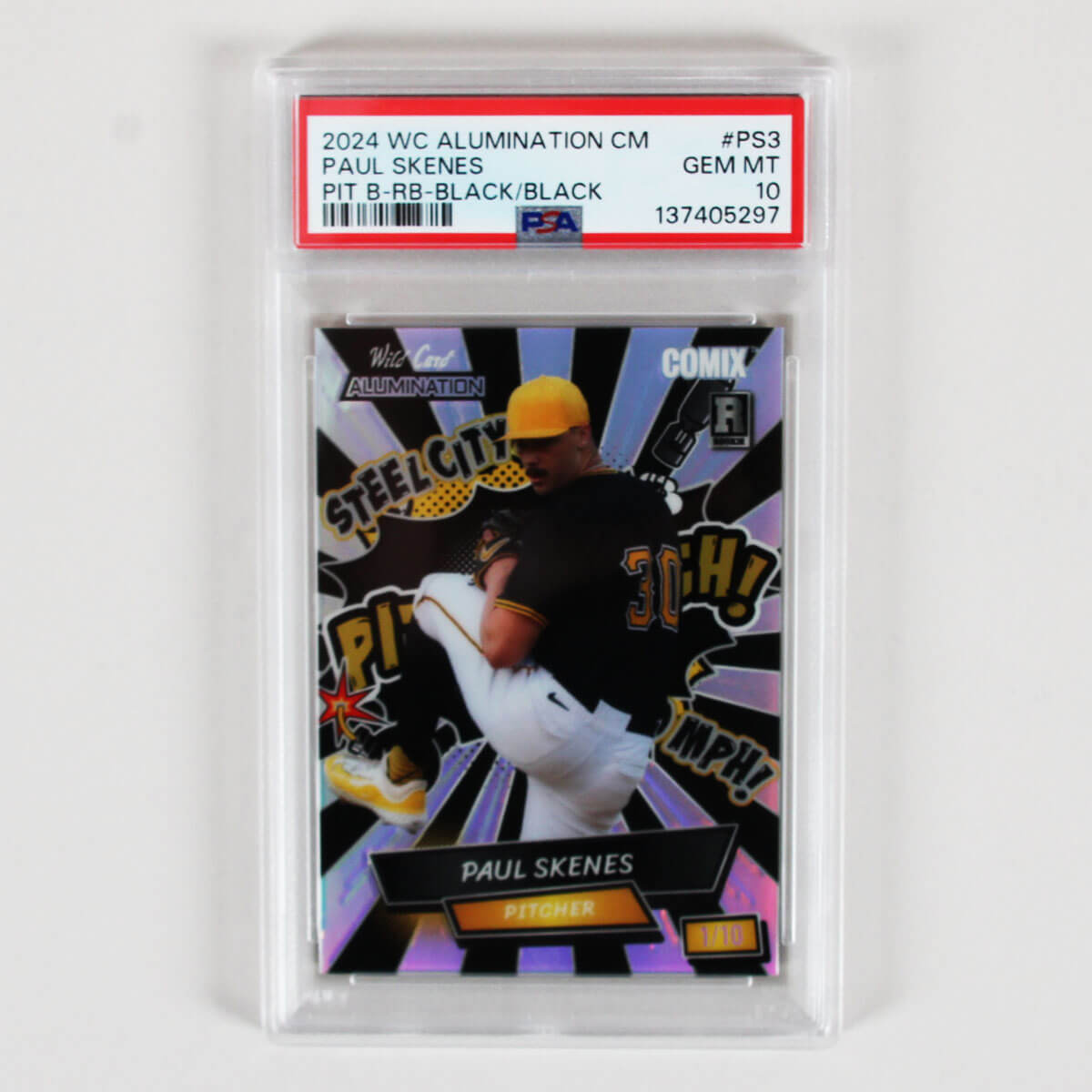 2024 WC Alumination CM Paul Skenes Graded RC Card #PS3 PIT B-RB-Black/Black LE 1/10 - PSA 10
