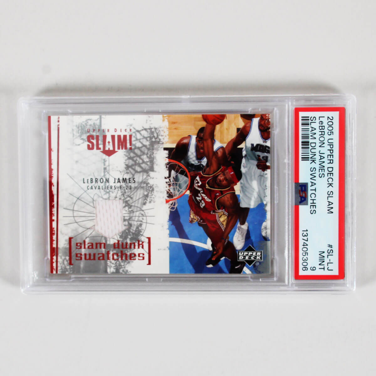 2005 Upper Deck Slam LeBron James Graded Card #SL-LJ Slam Dunk Swatches - PSA 9