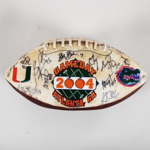2004 Peach Bowl Team Signed Football 20+ Miami Hurricanes Devin Hester, Greg Olsen, etc.