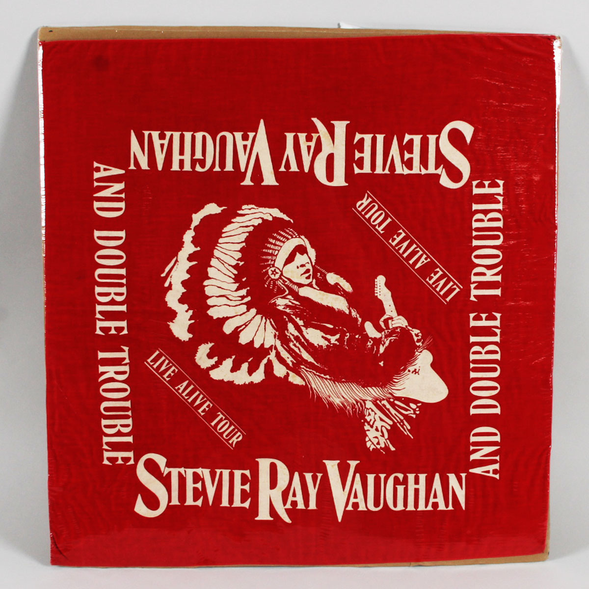 Stevie Ray Vaughan Rare Vintage 1980s Red Bandana Live Alive Tour 21"x20"