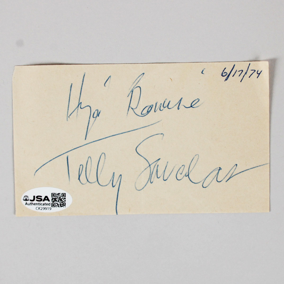 Telly Savalas Signed Cut - COA JSA