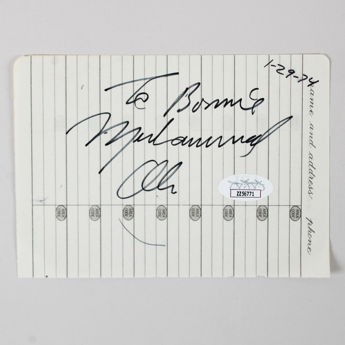 Muhammad Ali Signed Cut - COA JSA
