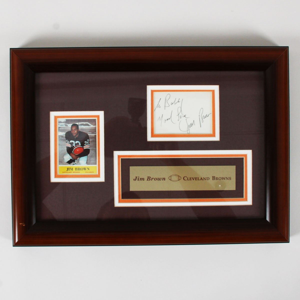 Jim Brown Signed Cut Signature & 1964 Philadelphia Football Card Framed 12" x 17" JSA COA