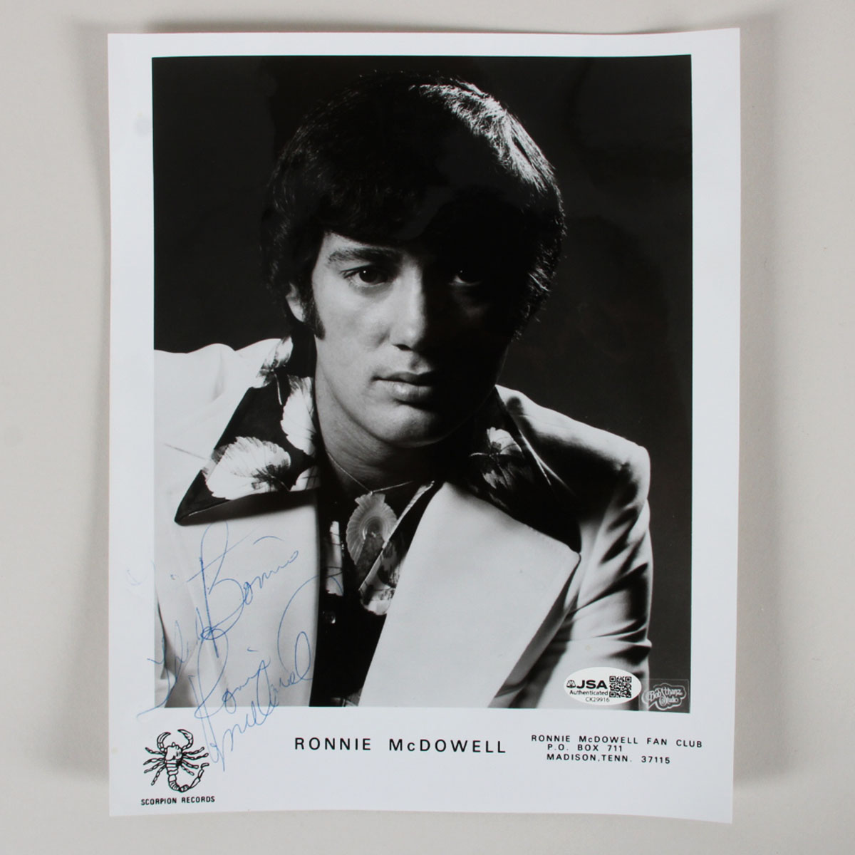 Ronnie McDowell Signed 8x10 B&W Photo COA JSA