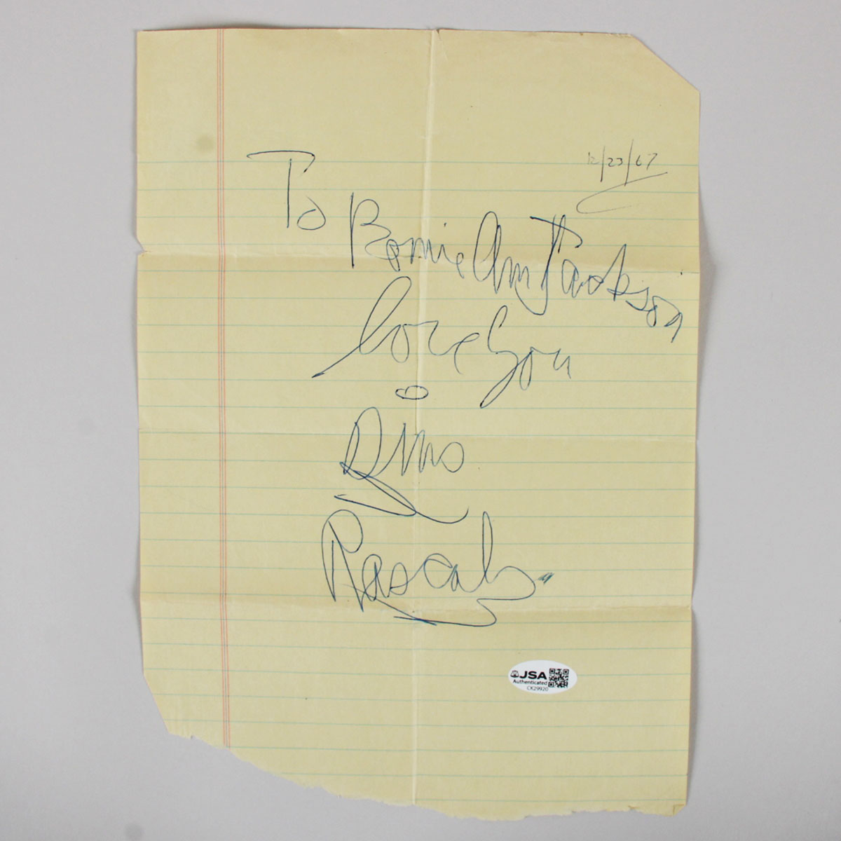 Dino Danelli Signed Notebook Paper Music Group"The Rascals" COA JSA