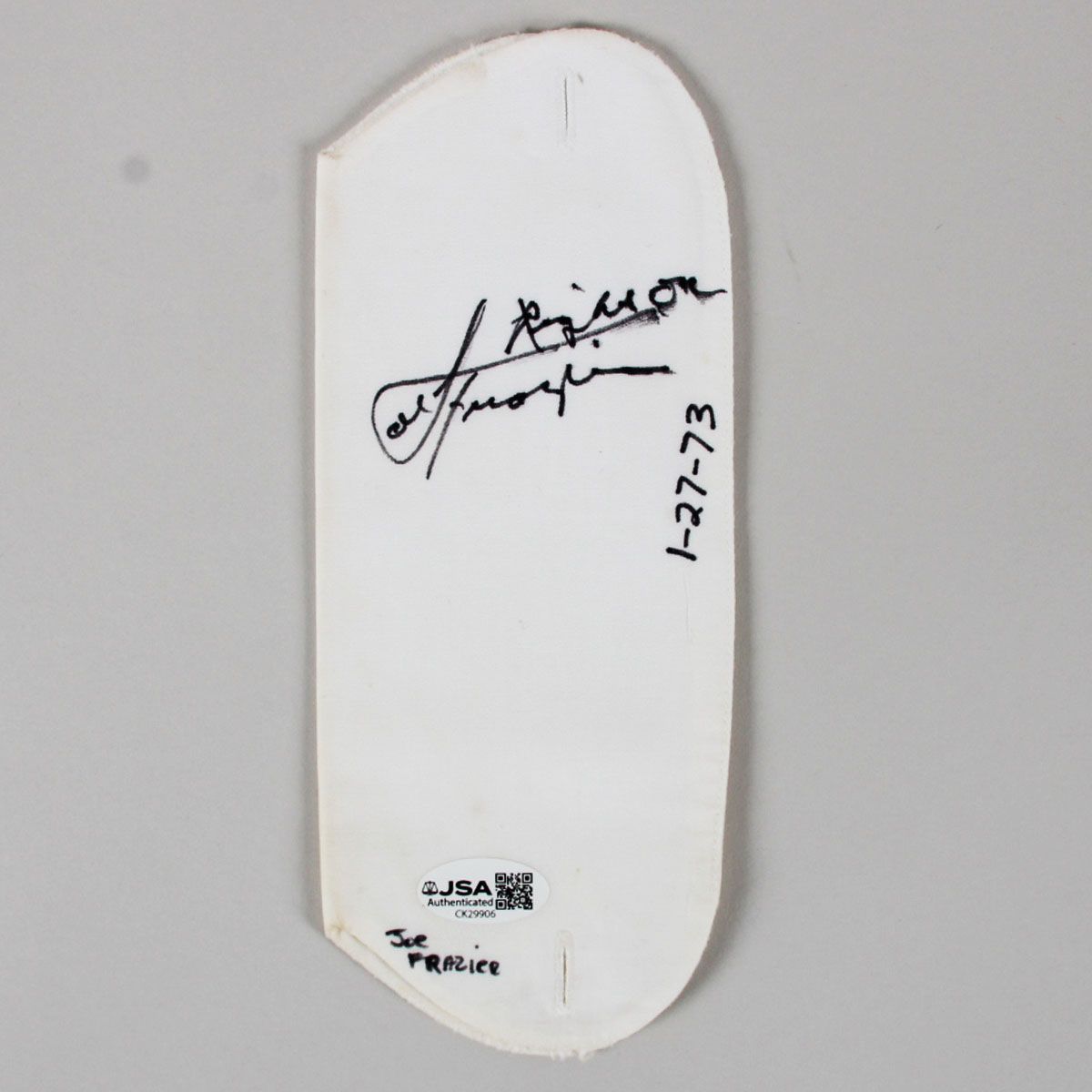 Joe Frazier Signed Fabric Cuff 1973 COA JSA