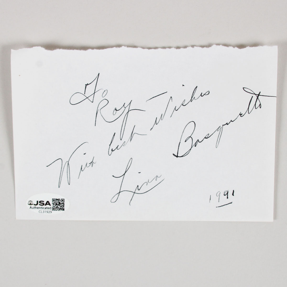 Lina Basquette signed 4x6 Paper Sheet COA JSA