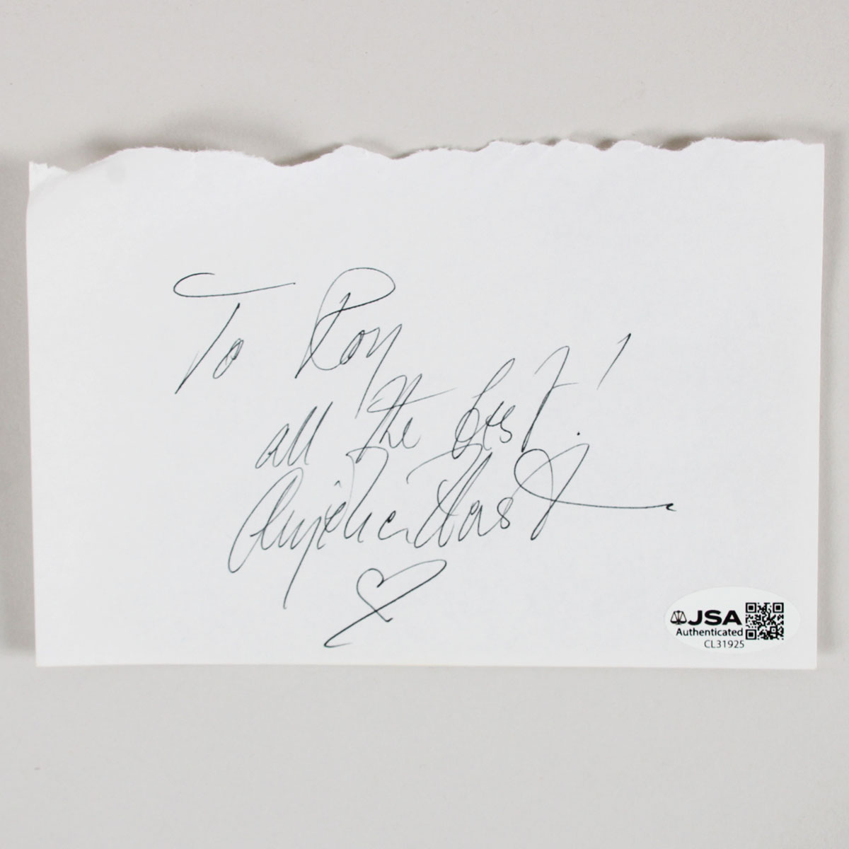 Angelica Huston signed 4x6 Paper Sheet COA JSA