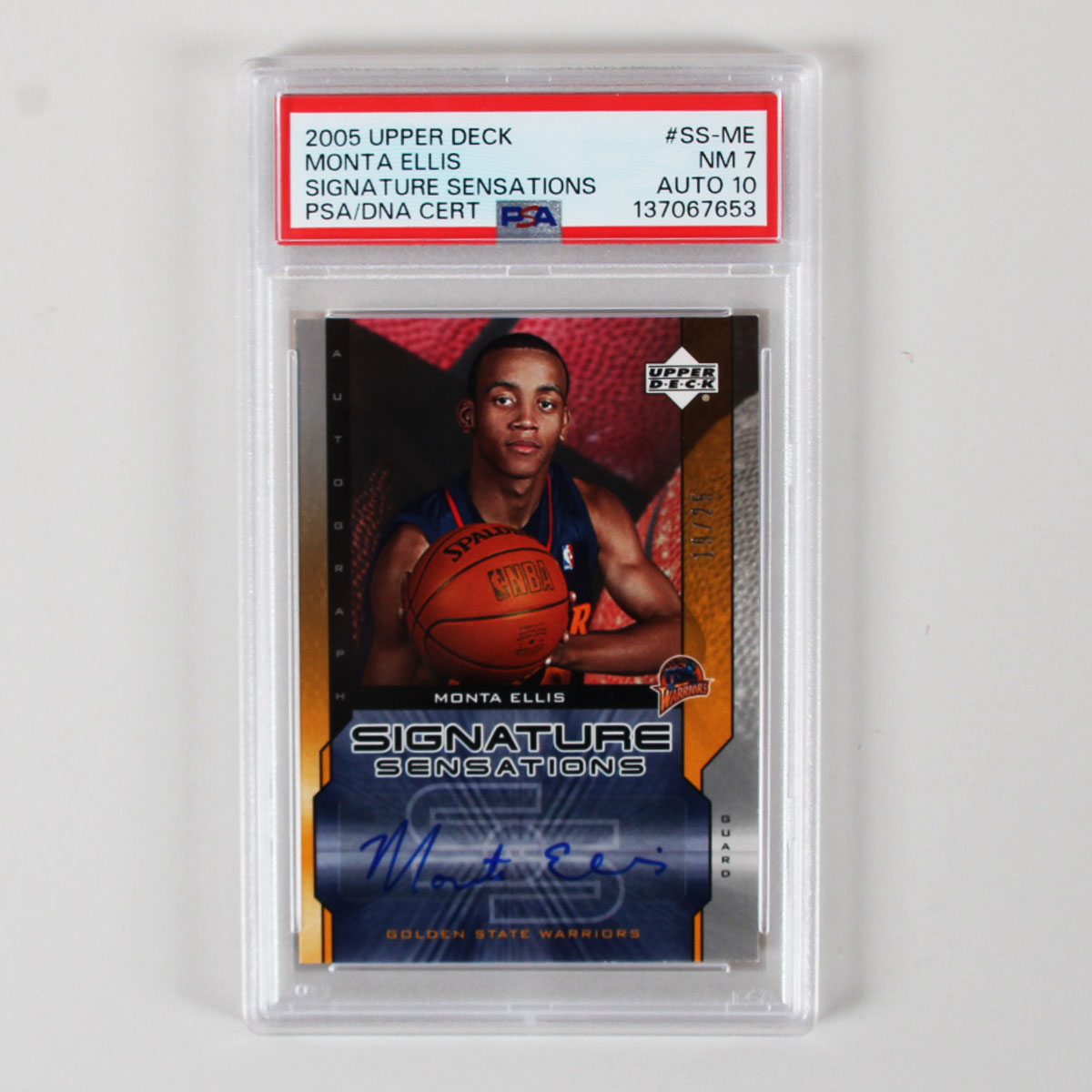 2005 Upper Deck Monta Ellis Signature Sensations Auto Graded Rookie Card #SS-ME RC 19/25 PSA 7 10