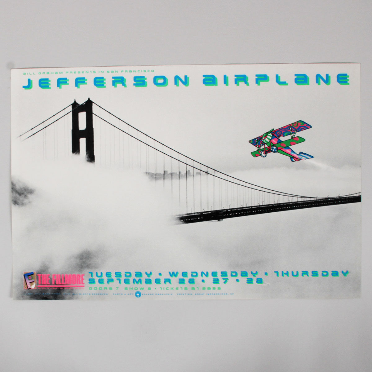 Jefferson Airplane 1989 Original Fillmore San Francisco Concert Poster F117 13" x 19"