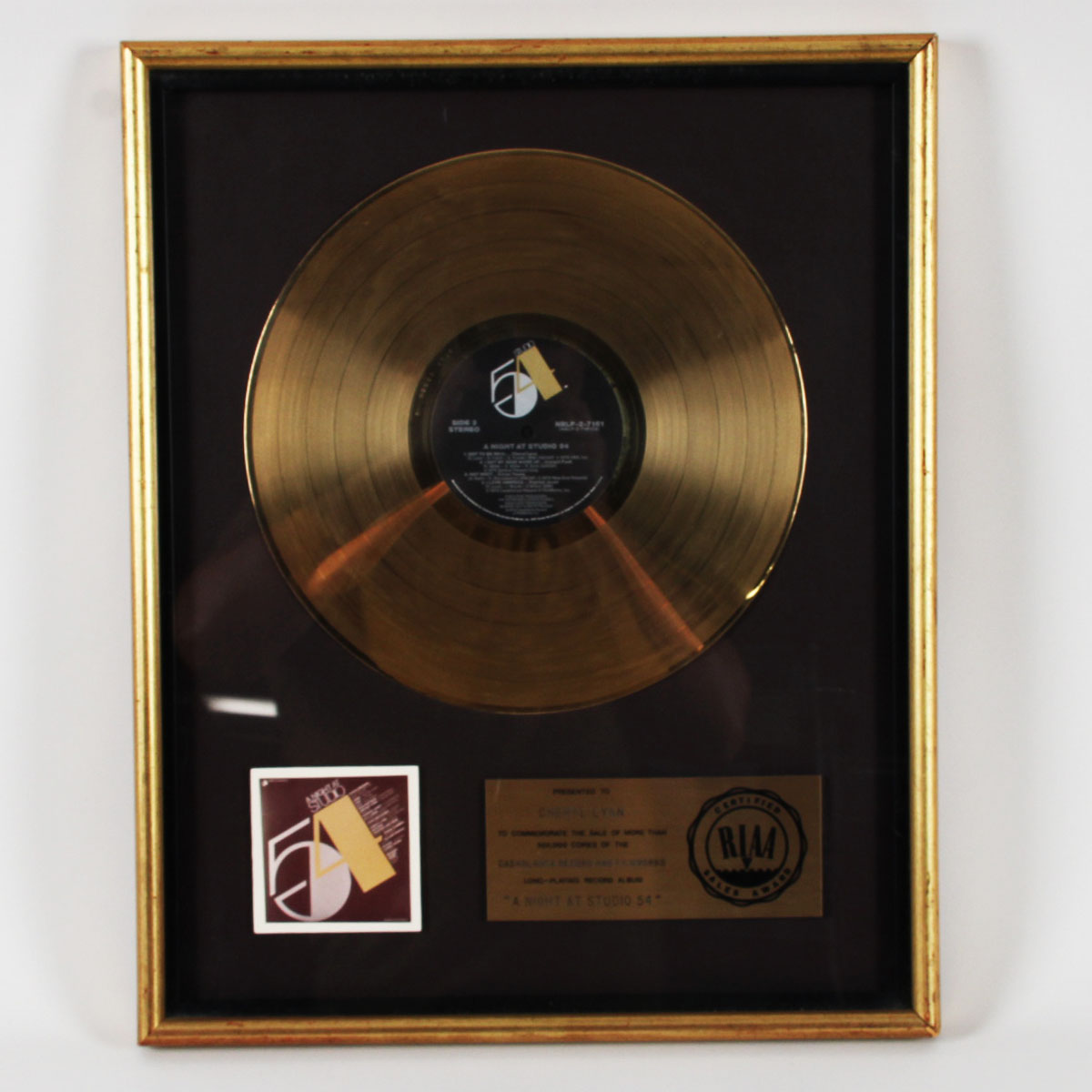 Cheryl Lynn Gold RIAA Sales Award 1978 33 rpm Record "A Night At Studio 54"