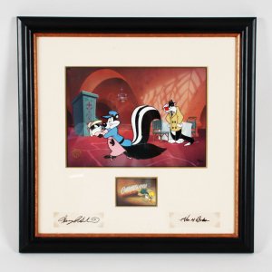 Pepe Lepew 9x12 Original Framed Animation Cell w/ signed Harry Sabin & Alan Bodner Cut signatures JSA COA