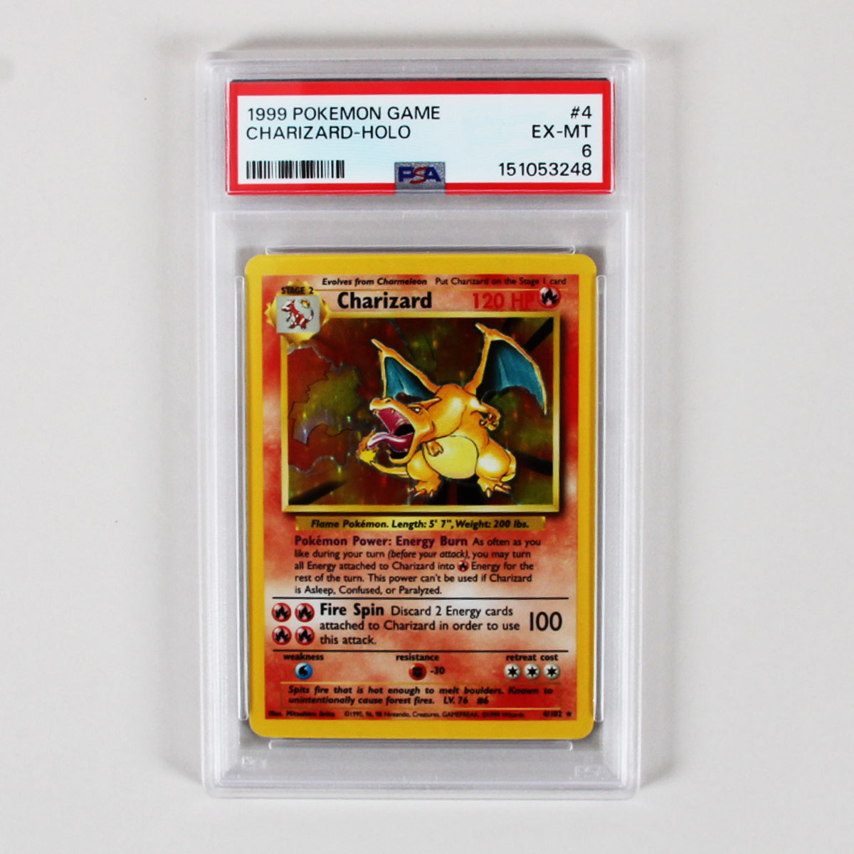 1999 Pokémon Charizard Holo Graded Card Base Set #4 PSA 6