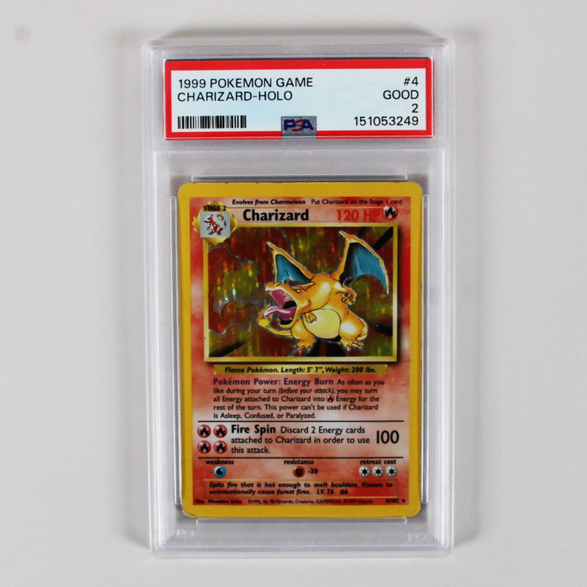 1999 Pokémon Charizard Holo Graded Card Base Set #4 PSA 2