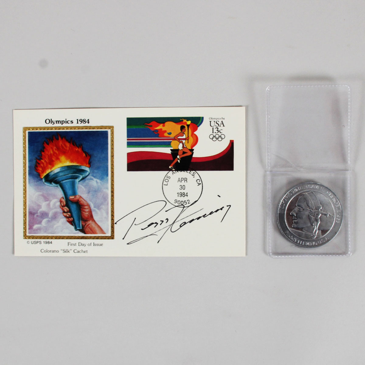 Peggy Fleming Signed First Day Cover 1984 + Commentative Coin COA JSA