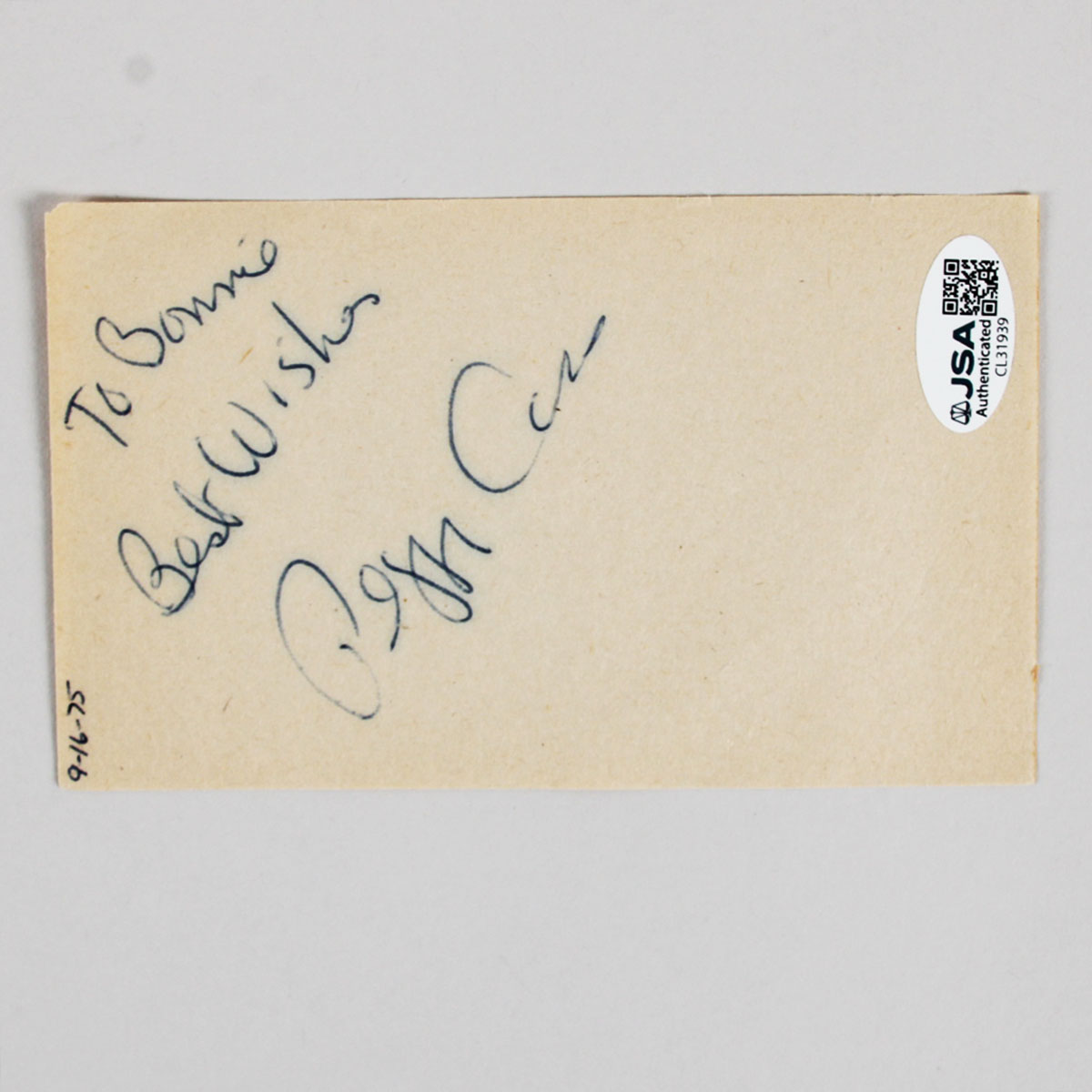 Peggy Cass Signed 3x5 Paper Cut 1975 COA JSA