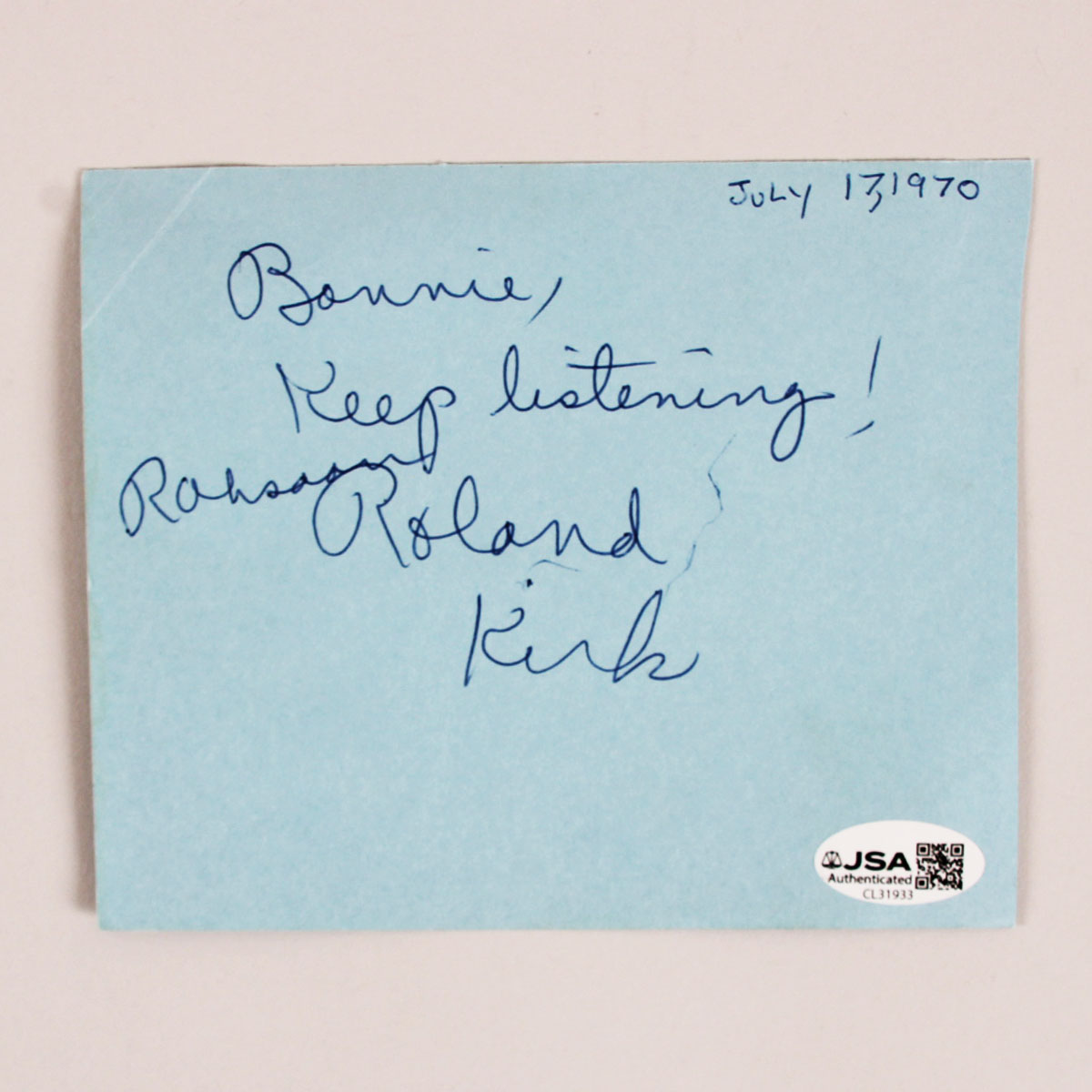 Rahsaan Roland Kirk signed 4 1/2 x 5 1/2 Paper sheet 1970 COA JSA
