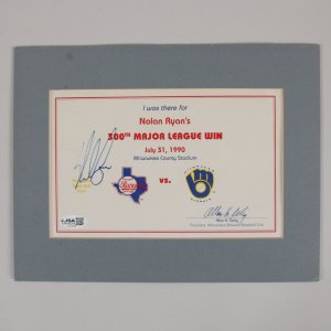 Nolan Ryan Signed Certificate Rangers 300th Win Celebrates  - COA JSA