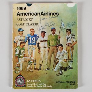 1969 Jackie Robinson Signed Program Mickey Mantle, Johnny Unitas etc.1969 American Airlines Astrojet Golf Classic COA JSA