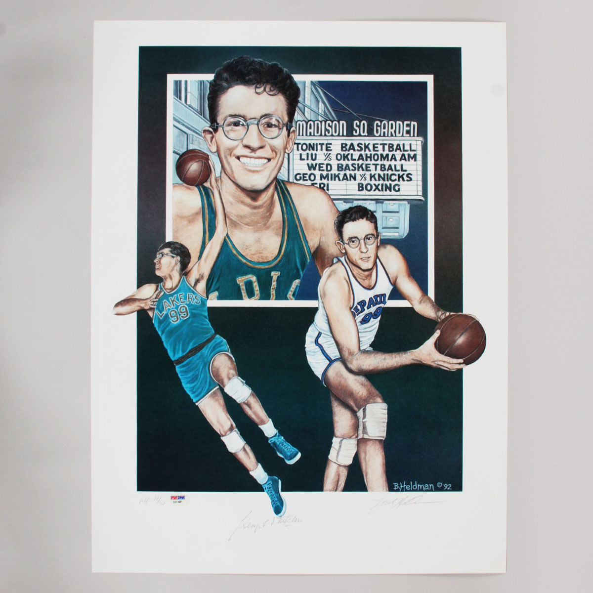 George Mikan Autographed 18x24 Artists Proof Print 1992 Bart Heldman Autographed PSA/DNA
