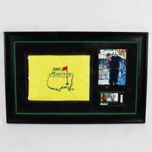 Tiger Woods Signed 2000 Sports Illustrated Magazine Full PSA/DNA Letter Framed 26 1/2 x 40" w/Masters Flag & 2001 Card