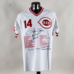 Pete Rose Signed Stat Jersey Reds - COA JSA