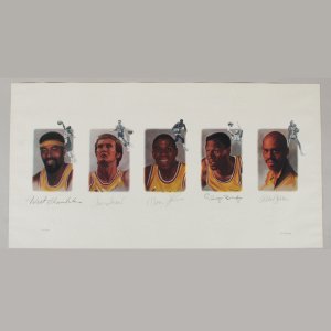 Laker Legends Signed Lithograph Wilt Chamberlin, Jerry West, etc. - COA PSA/DNA