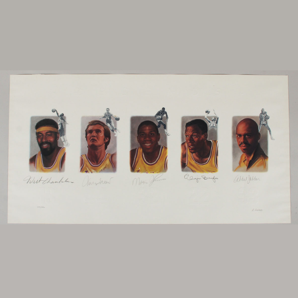 Laker Legends Signed Lithograph Wilt Chamberlin, Jerry West, etc. - COA PSA/DNA