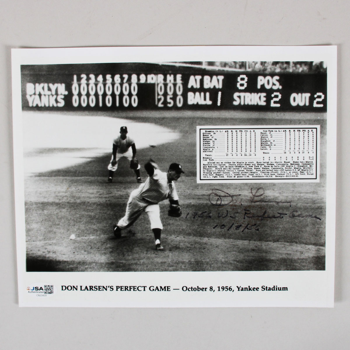 Don Larsen Signed Photo 8x10 Yankees Perfect Game - COA JSA