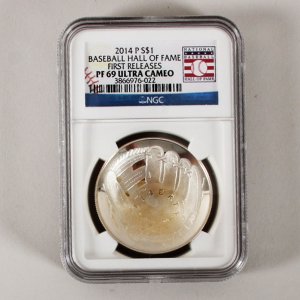2014 P Silver Dollar $1 Coin Baseball Hall of Fame Early Releases PF69 Ultra Cameo